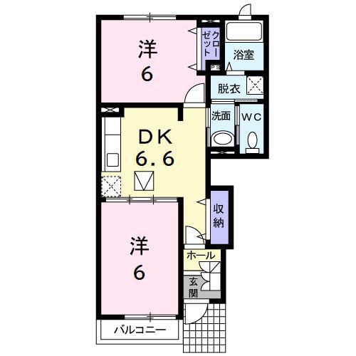 オーデンハオスB(2DK/1階)の間取り写真