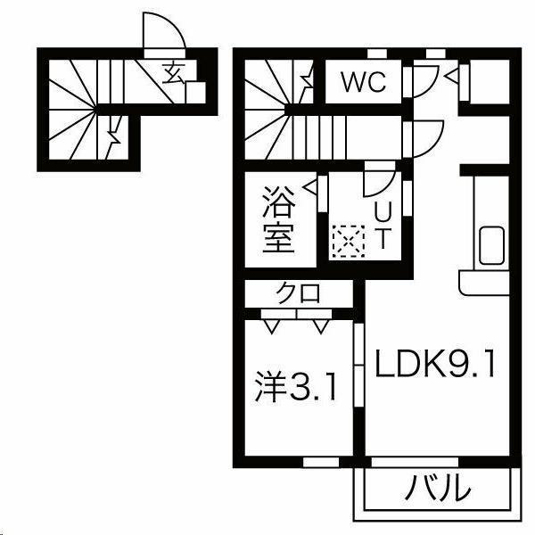 FOLUNAI(1LDK/2階)の間取り写真