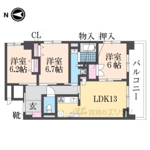 フラン・スラ―ジュ枚方(3LDK/5階)の間取り写真