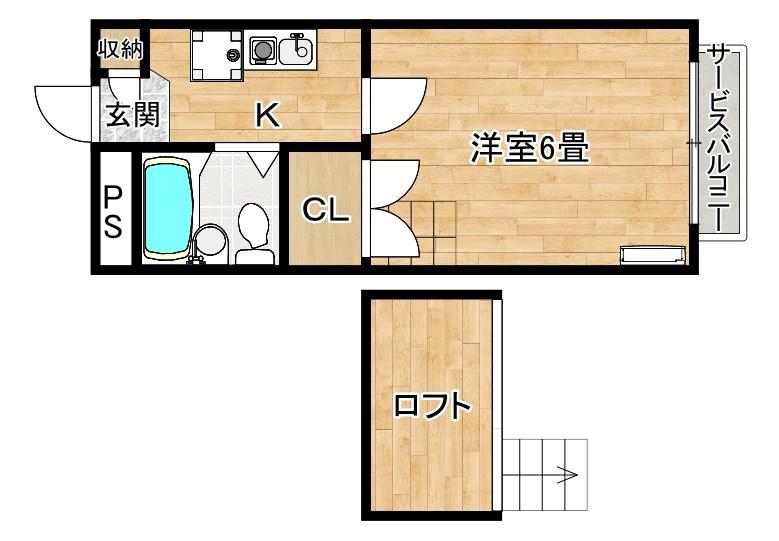 シャンブルKITANOI(1K/2階)の間取り写真