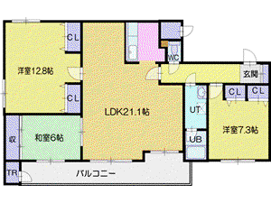 サニーサイドガーデン大谷地(3LDK/2階)の間取り写真