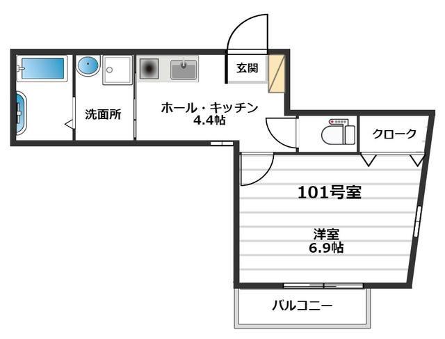 カラビナ(1K/1階)の間取り写真