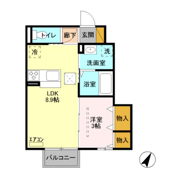 ステラコート若草(1LDK/1階)の間取り写真