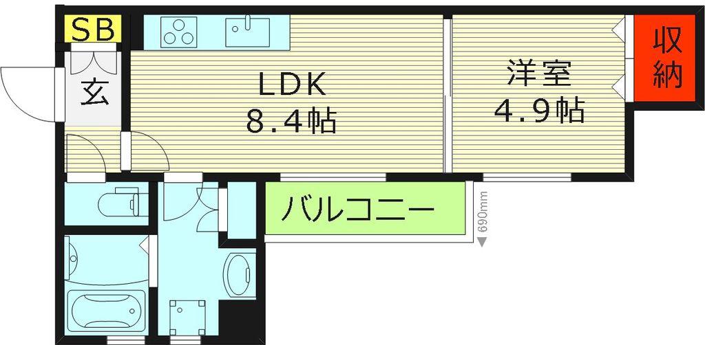 ピレーネ焼野(1LDK/1階)の間取り写真