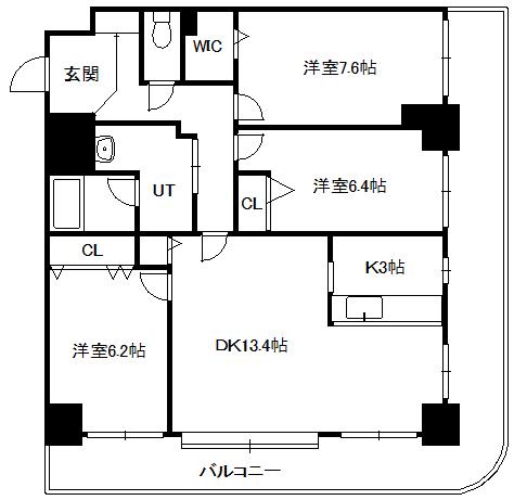 インペリアル山鼻(3LDK/7階)の間取り写真