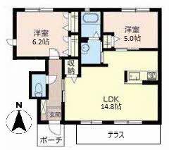 シャーメゾン今宿C棟(2LDK/1階)の間取り写真