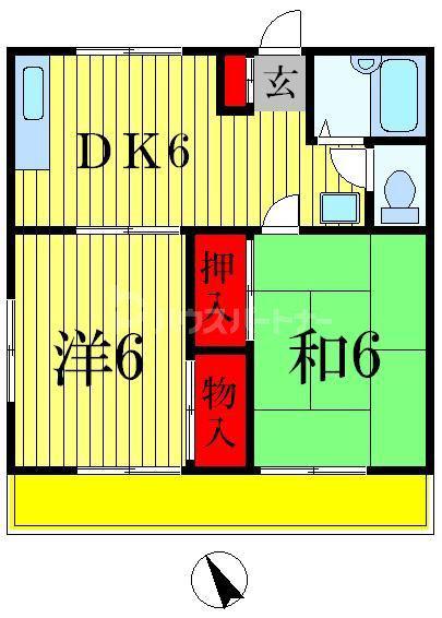 レインボーハイツ(2DK/2階)の間取り写真