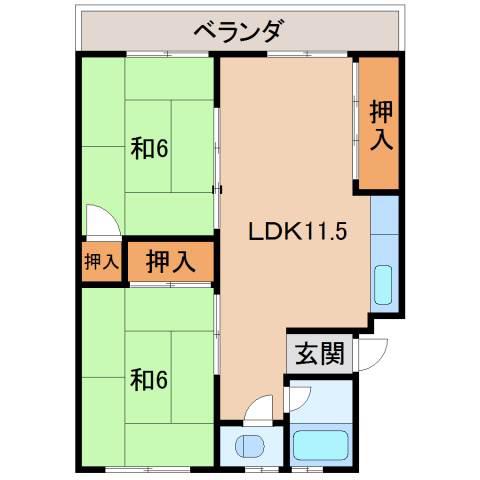 第2矢田マンション(2LDK/2階)の間取り写真