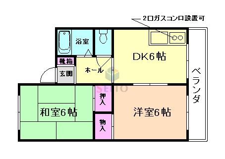 セントラルコート南桜塚(2DK/1階)の間取り写真