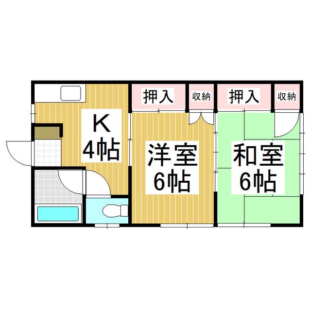 湖波荘2号棟(2K/1階)の間取り写真