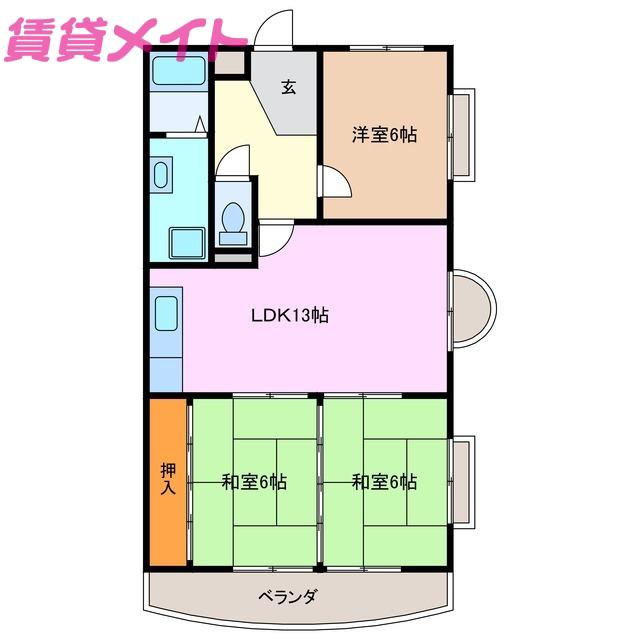 アバンハウスII(3LDK/3階)の間取り写真