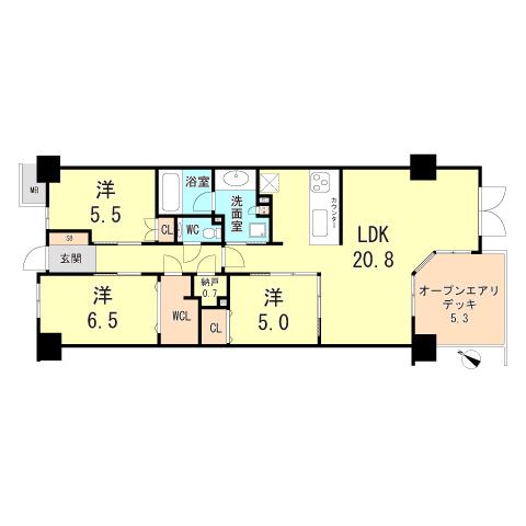 ヴェレーナシティ夙川パークナード(3LDK/6階)の間取り写真