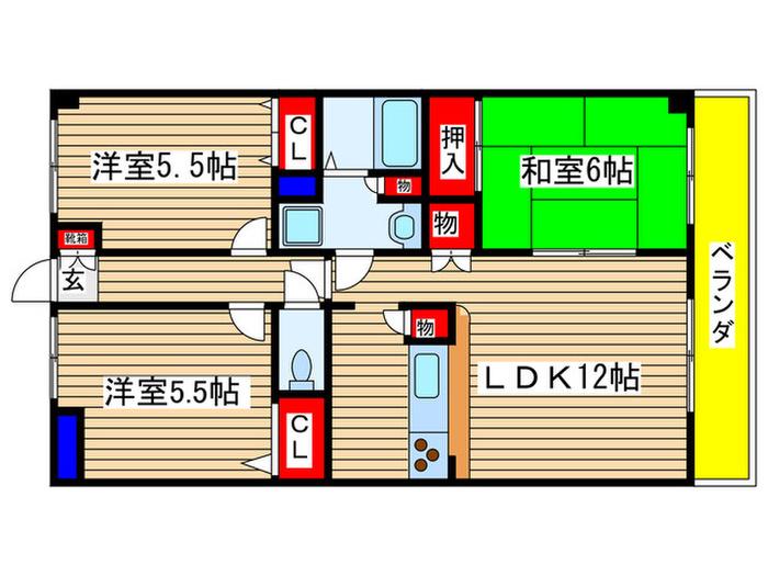 ヴィルヌーブ(3LDK/2階)の間取り写真