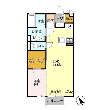 オラカーサ(1LDK/2階)の間取り写真