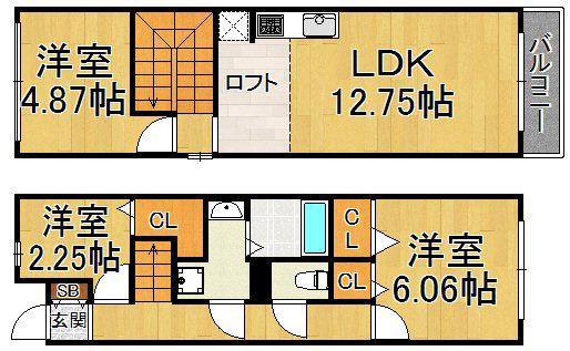 ラフィネ小松B棟(3LDK/1階)の間取り写真