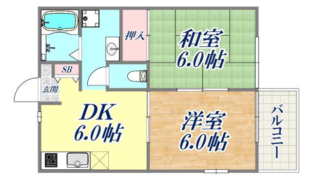 メゾン桜木B棟(2DK/2階)の間取り写真