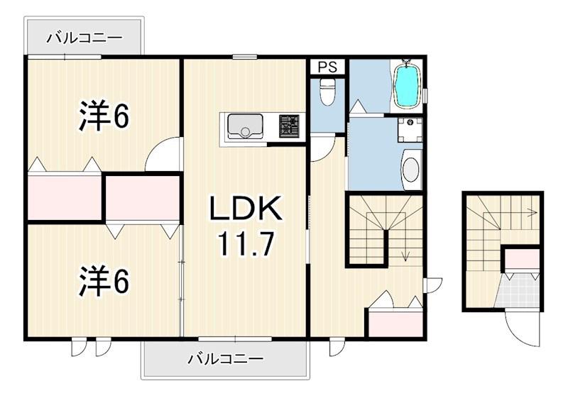 VIENTO1(2LDK/2階)の間取り写真