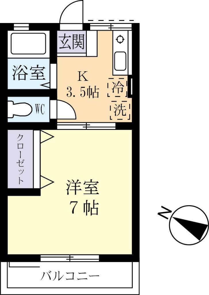 シティーハイムヨシダC(1DK/2階)の間取り写真