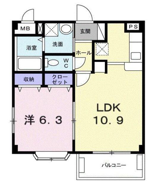 ベル・ソレイユB(1LDK/2階)の間取り写真
