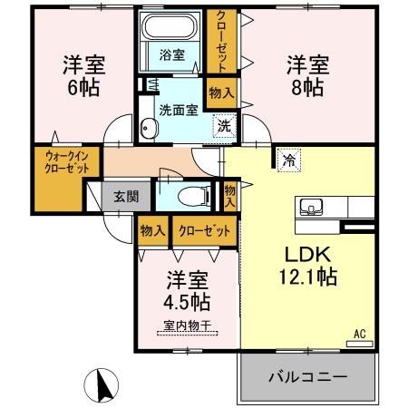 D-ROOMローゼ(3LDK/2階)の間取り写真