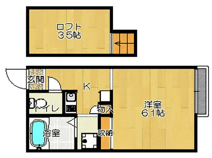 レオパレス夢2番館(1K/2階)の間取り写真