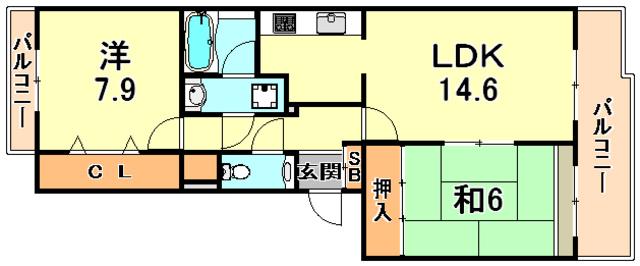 シュネルパーク・レジデンス(2LDK/1階)の間取り写真