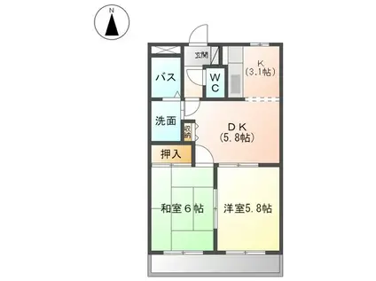 エポックシュー1番館 TC(2DK/3階)の間取り写真