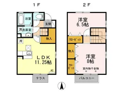 プランドール和田中B棟(2LDK/1階)の間取り写真