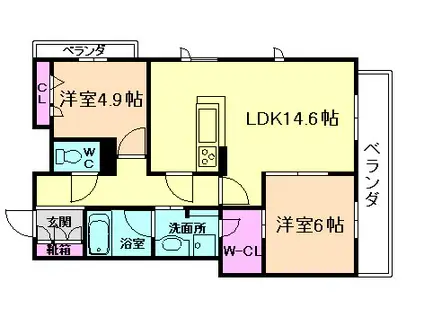 グランファミール箕面小野原(2LDK/3階)の間取り写真