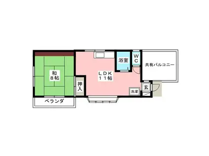武蔵野ハイム(1LDK/2階)の間取り写真