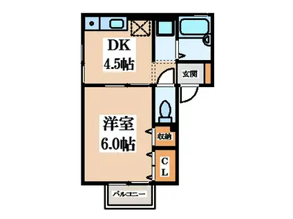 ヴィラコンフォート(1DK/2階)の間取り写真