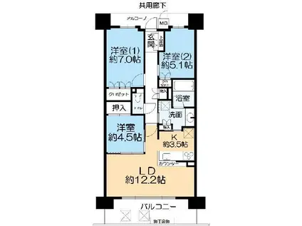 ジオ千里中央ザ・レジデンス(3LDK/7階)の間取り写真