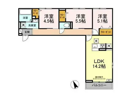 RESIDENCE RICO(3LDK/1階)の間取り写真