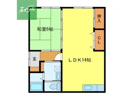 濱田アパートC棟(1LDK/2階)の間取り写真