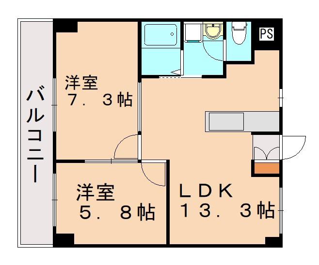 エバーライフ箱崎第3(2LDK/4階)の間取り写真