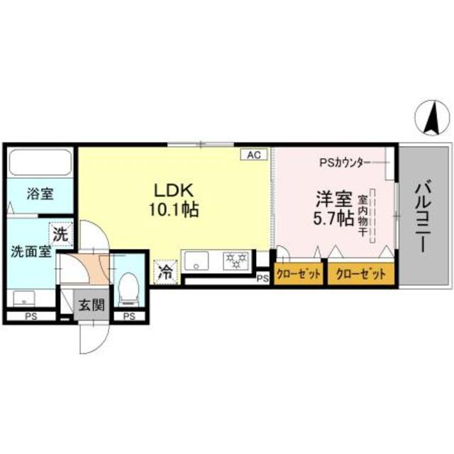 GRAMM六地蔵C棟(1LDK/2階)の間取り写真