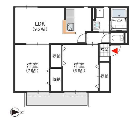 カーサジュネスB棟(2LDK/2階)の間取り写真