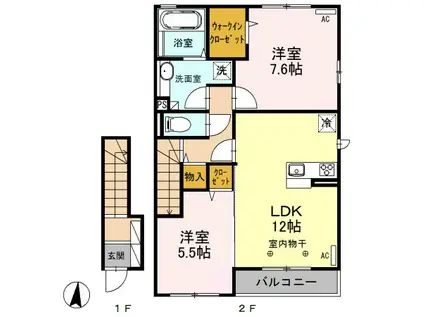 SAKURA A棟(2LDK/2階)の間取り写真