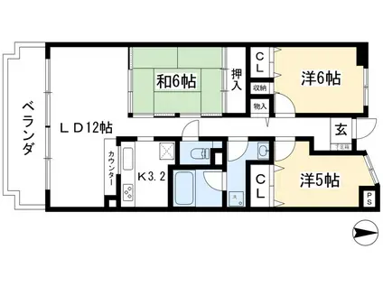 紫野門前町アーバンライフ(3LDK/3階)の間取り写真
