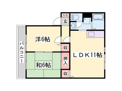 サンハイム下手野 A棟(2LDK/2階)の間取り写真