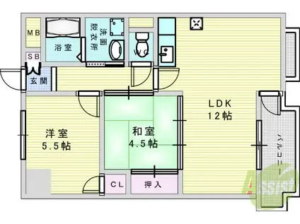千里五月が丘ハイツ(2LDK/3階)の間取り写真