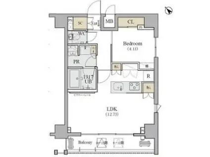 ディームス品川南(1LDK/12階)の間取り写真