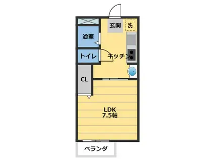 ピアコート栗真(1K/1階)の間取り写真