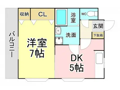 ウィンズヒル三ヶ森(1DK/2階)の間取り写真