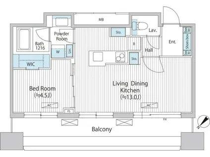BAUS FLATS日本橋浜町(1SLDK/10階)の間取り写真