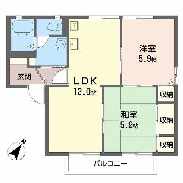 モーニンググローリー(2LDK/1階)の間取り写真