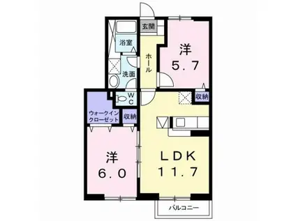 カサ モデルナ I(2LDK/1階)の間取り写真