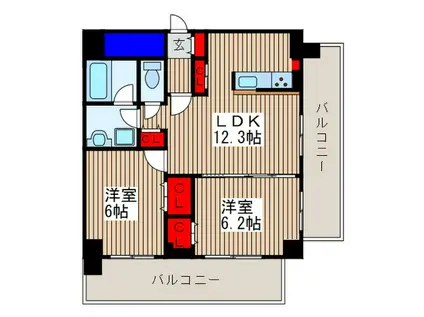 フクロク・レーヴ・マンション(2LDK/11階)の間取り写真