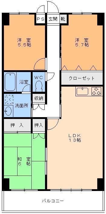リビエール道後(3LDK/2階)の間取り写真