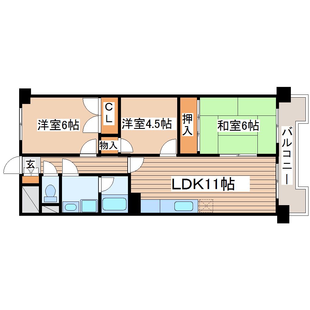 南仙台アルファビル(3LDK/3階)の間取り写真